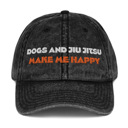 Dogs and Jiu Jitsu Make me Happy Vintage Cotton Twill Cap