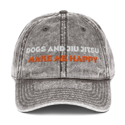 Dogs and Jiu Jitsu Make me Happy Vintage Cotton Twill Cap