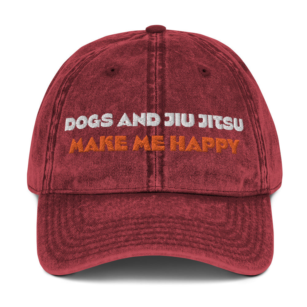 Dogs and Jiu Jitsu Make me Happy Vintage Cotton Twill Cap