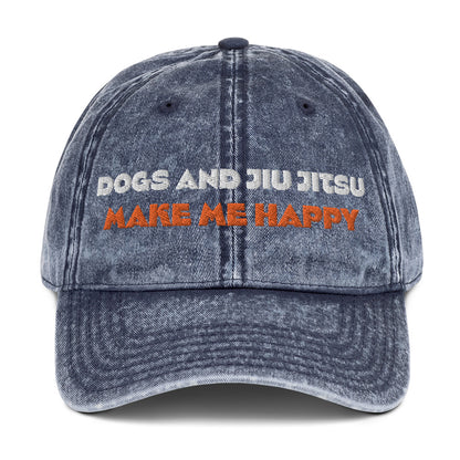 Dogs and Jiu Jitsu Make me Happy Vintage Cotton Twill Cap